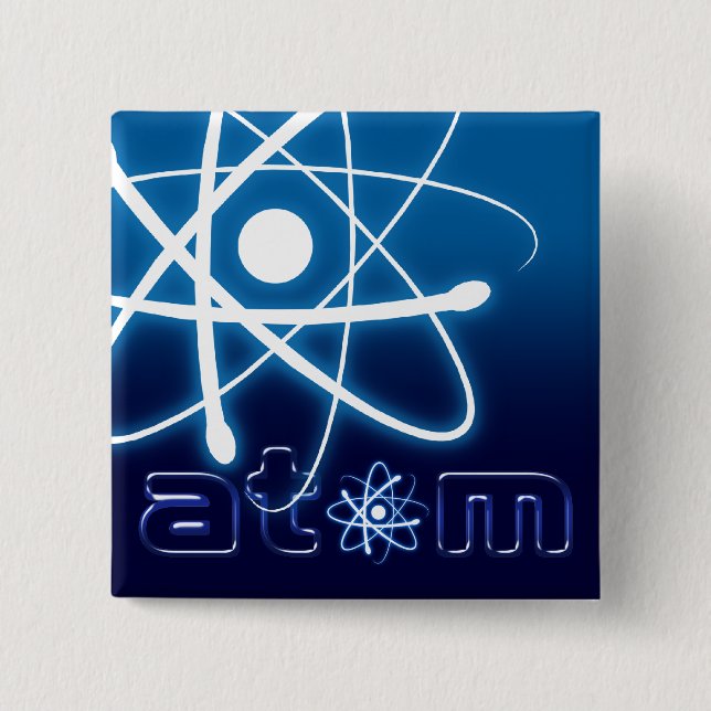 Badge Carré 5 Cm Atome bleu - bouton (Devant)