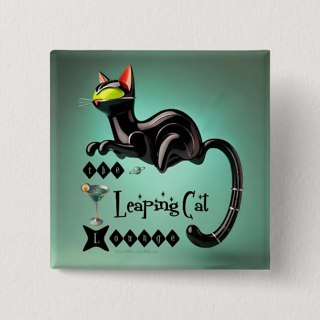 Badge Carré 5 Cm Atomique Futuriste Le Leaping Cat Lounge (Devant)
