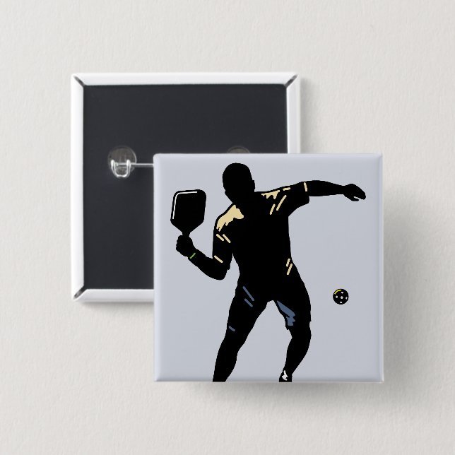 BADGE CARRÉ 5 CM ATTAQUE DE SILHOUETTE DE PICKLEBALL (Devant & derrière)