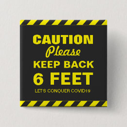 BADGE CARRÉ 5 CM ATTENTION RETOUR 6 PIEDS COVID19
