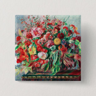 Badge Carré 5 Cm Auguste Renoir - Panier De Fleurs,