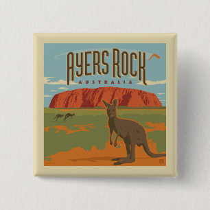 Badge Carré 5 Cm Australie Ayers Rock Kangaroos