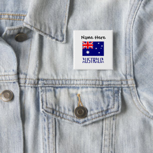 Badge Carré 5 Cm Australie Drapeau Australien Personnalisation Noir