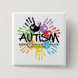 Badge Carré 5 Cm Autisme Handprint