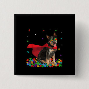 Badge Carré 5 Cm Autiste   Héros de chien de bétail australien Cool