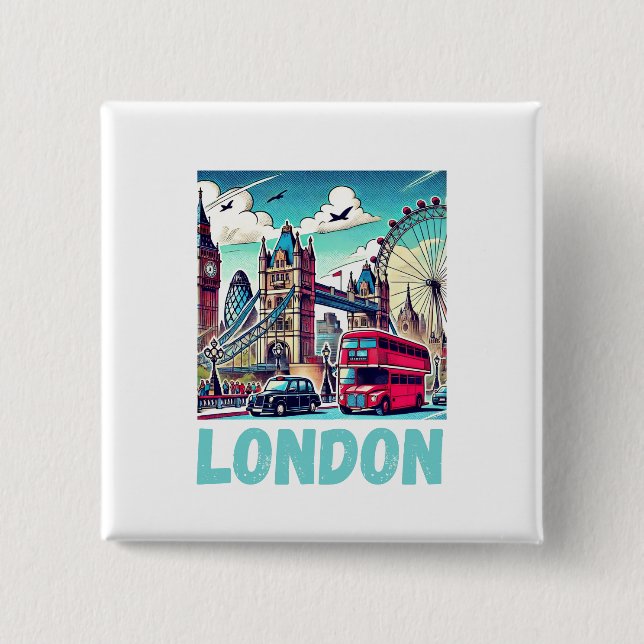 Badge Carré 5 Cm Autocollant de Londres (Devant)