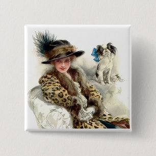 Badge Carré 5 Cm Avec son chien 2