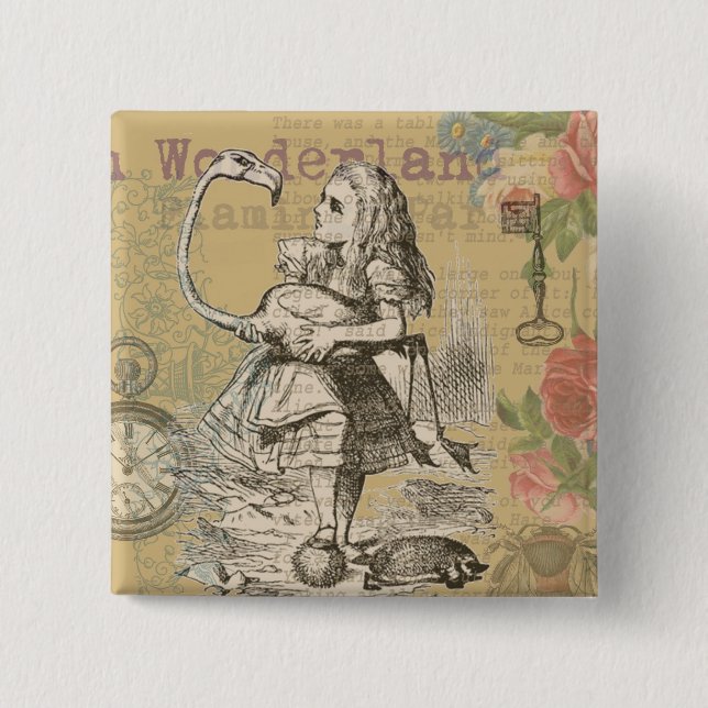Badge Carré 5 Cm Aventures d'Alice au pays des merveilles Flamant C (Devant)