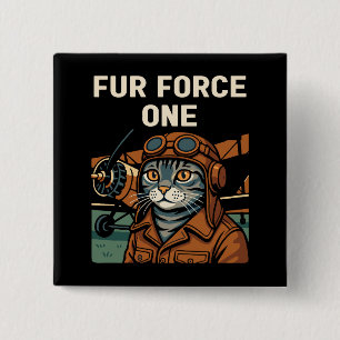 Badge Carré 5 Cm Aviator Cat Flying Feline Commander