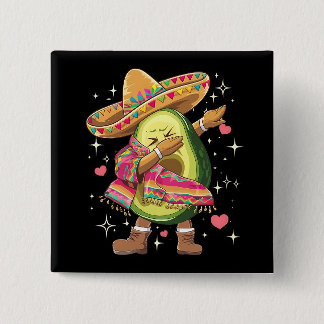 Badge Carré 5 Cm Avocat qui fait dabber le Cinco De Mayo Poncho Mex (Devant)