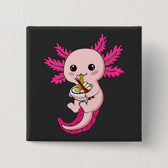 Badge Carré 5 Cm Axolotl Manger Ramen nouilles Kawaii Anime Carré (Devant)