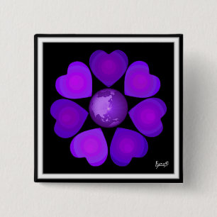 Badge Carré 5 Cm B&W Purple Hearts Beating