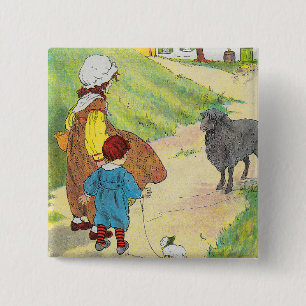Badge Carré 5 Cm Baa, Baa, Mouton Noir, Mère Goose Nurserme Rhyme