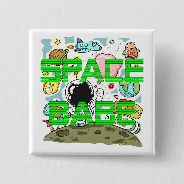 Badge Carré 5 Cm Babe spatiale (Devant)