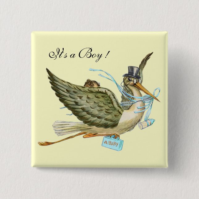 Badge Carré 5 Cm BABY SHOWER, Crème Bleue "C'est un garçon" (Devant)