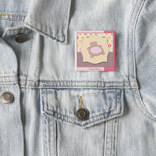Badge Carré 5 Cm Baby shower ours en peluche avec cercles rétro