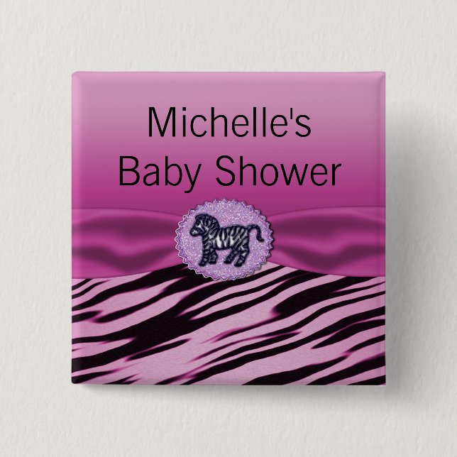 Badge Carré 5 Cm Baby shower rose et noir de parties scintillantes (Devant)