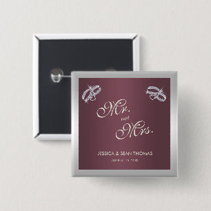Badge Carré 5 Cm Bagues argentées et Mariage Burgandy