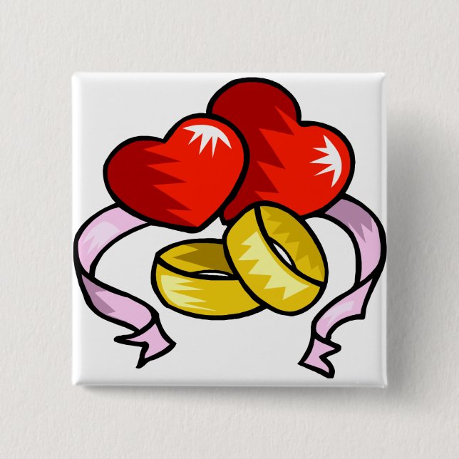 Badge Carré 5 Cm Bagues mariages sous le coeur (Devant)