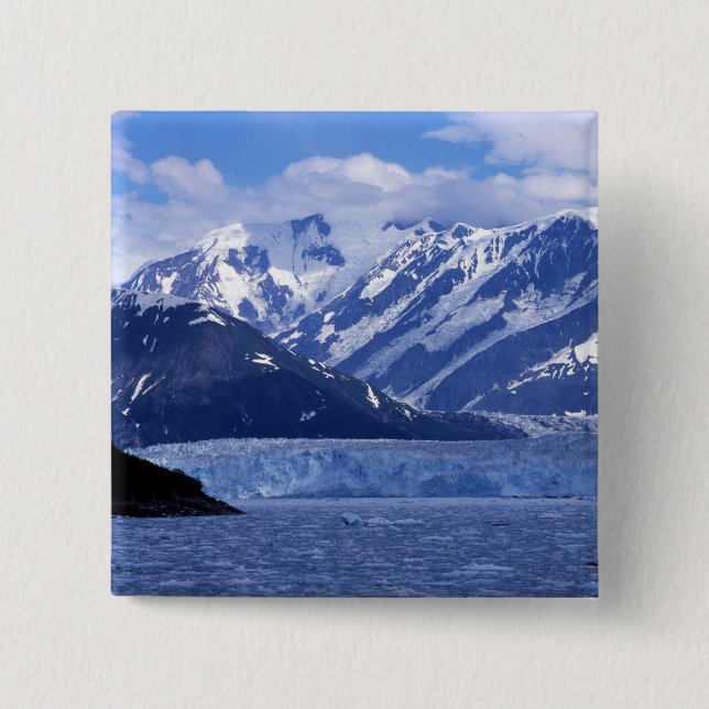 Badge Carré 5 Cm Baie de Disenchantment et glacier Hubbard, (Devant)