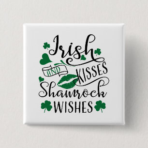Badge Carré 5 Cm Baisers d'Irlandais et souhaits de shamrock