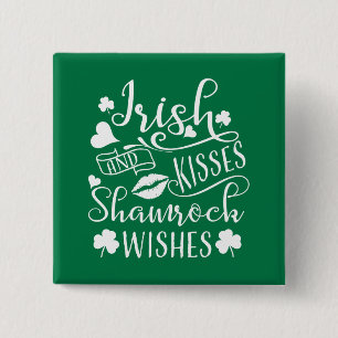 Badge Carré 5 Cm Baisers irlandais et souhaits Shamrocks