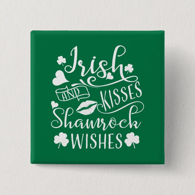 Badge Carré 5 Cm Baisers irlandais et souhaits Shamrocks (Devant)