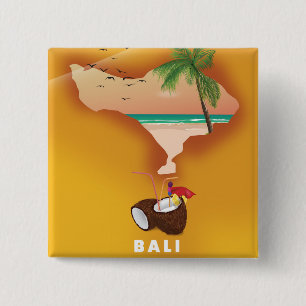 Badge Carré 5 Cm Bali illustrated map