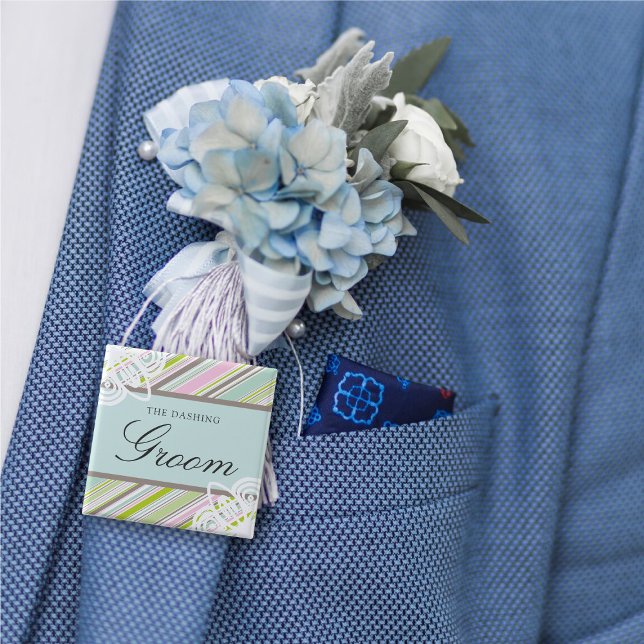 Badge Carré 5 Cm Balise GROOM Sweet Garden Stripes Chic Mariage Nom (GROOM Sweet Garden Stripes Chic Wedding Name Tag Pinback Button @ fat_fa_tin)