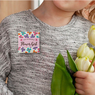 Badge Carré 5 Cm Balise Nom du Mariage Pop Cute FLOWER GIRL Fun Dai