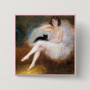 Badge Carré 5 Cm Ballerine et chat noir