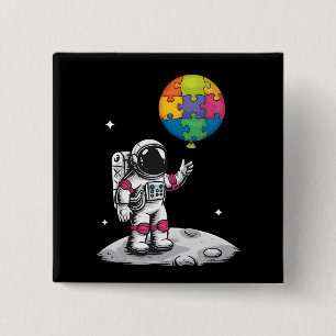 Badge Carré 5 Cm Ballon d'astronaute autiste Espace Sensibilisation