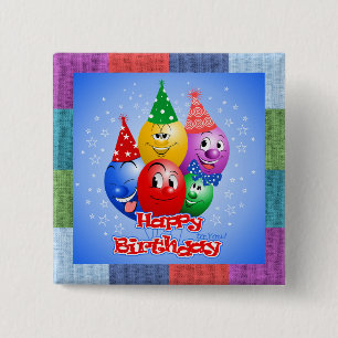 Badge Carré 5 Cm Ballons d'anniversaire joyeux