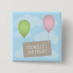 Badge Carré 5 Cm Ballons et bouton d'anniversaire d'étiquette