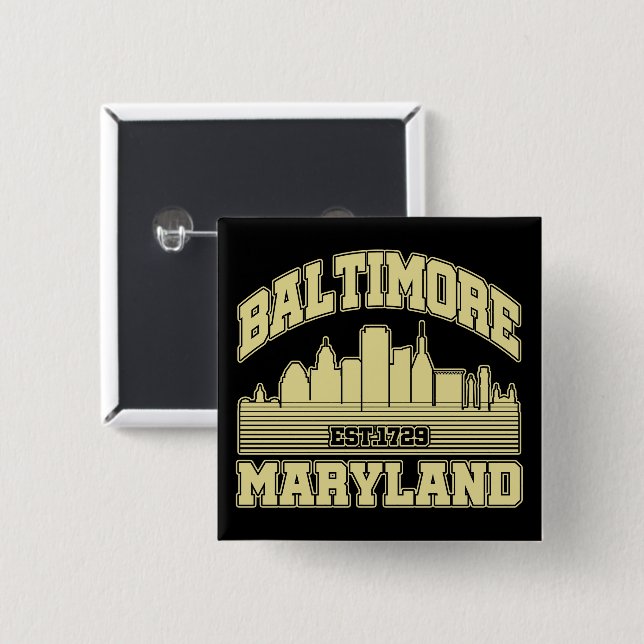 Badge Carré 5 Cm Baltimore, Maryland (Devant & derrière)