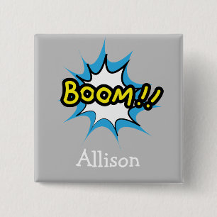 Badge Carré 5 Cm Bande dessinée Cute Grey Thème Superhero
