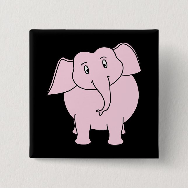 Badge Carré 5 Cm Bande dessinée d'un éléphant rose (Devant)