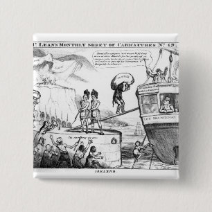 Badge Carré 5 Cm Bande dessinée satirique au sujet de l'état de