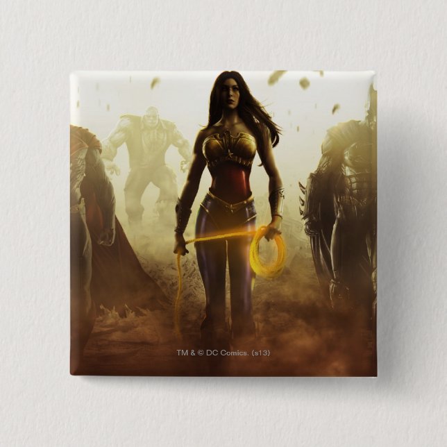 Badge Carré 5 Cm Bannière : Harley, Wonder Woman, Flash (Devant)