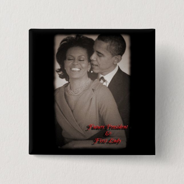 BADGE CARRÉ 5 CM BARACK ET BOUTON DE MICHELLE OBAMA (Devant)