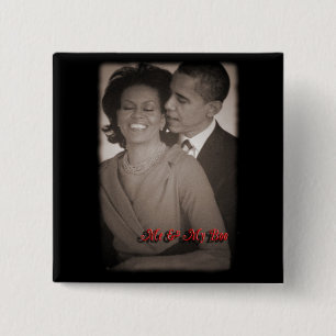 Badge Carré 5 Cm BARACK et MICHELLE OBAMA "mon huent" le BOUTON