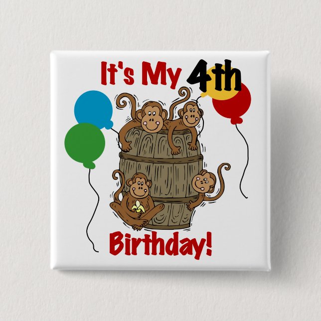 Badge Carré 5 Cm Baril des singes 4e anniversaire (Devant)
