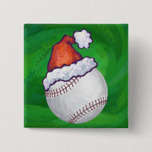 Badge Carré 5 Cm Baseball à Santa Hat sur Green