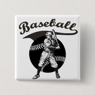 Badge Carré 5 Cm Baseball : Bouton Vintage