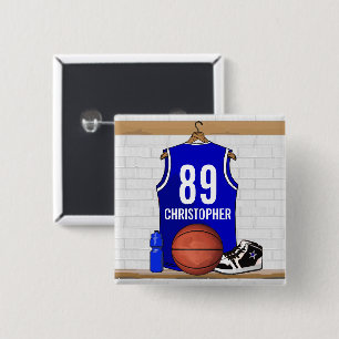 Badge Carré 5 Cm Basket-ball bleu et blanc personnalisé Jersey