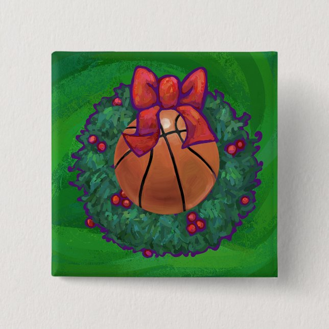 Badge Carré 5 Cm Basket-ball en couronne de Noël (Devant)