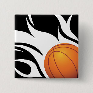 Badge Carré 5 Cm Basket-ball flamboyant noir et blanc