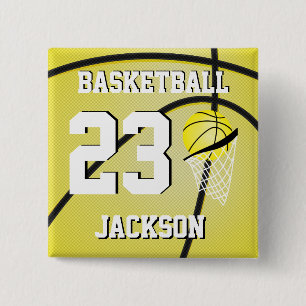 Badge Carré 5 Cm Basket-ball Jaune et Blanc  Personnaliser