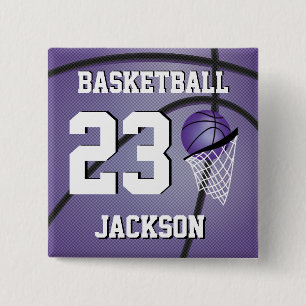 Badge Carré 5 Cm Basket-ball mauve et blanc  Personnaliser