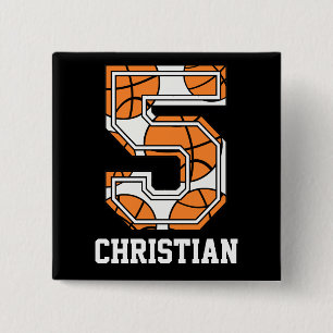 Badge Carré 5 Cm Basket-ball personnalisé numéro 5